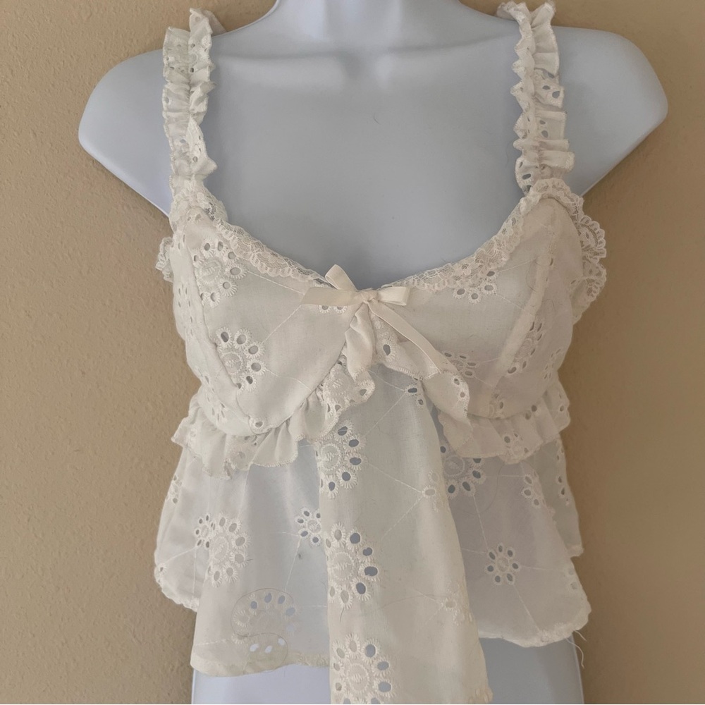 Womens White Eyelet Camisole Top Coquette Cottagecore Romantic Shabby Chic Small
